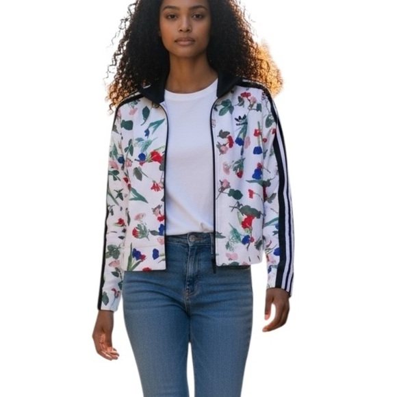 adidas Jackets & Blazers - Adidas Trefoil Stripes Floral Cropped Full Zip Track Jacket Casual Trendy